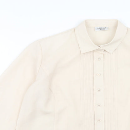 Sommer Mann Womens Beige Polyester Basic Button-Up Size 16 Collared