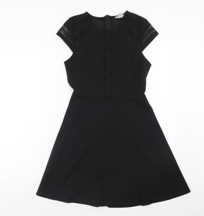 H&M Womens Black Polyester Fit & Flare Size S Round Neck Zip - Lace Detail