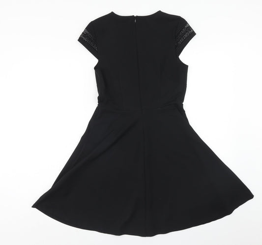 H&M Womens Black Polyester Fit & Flare Size S Round Neck Zip - Lace Detail