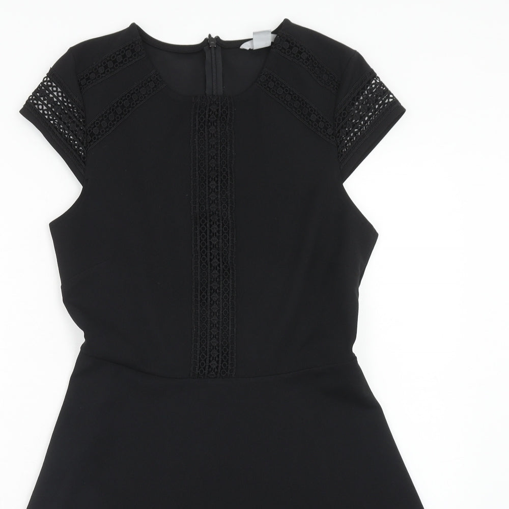 H&M Womens Black Polyester Fit & Flare Size S Round Neck Zip - Lace Detail
