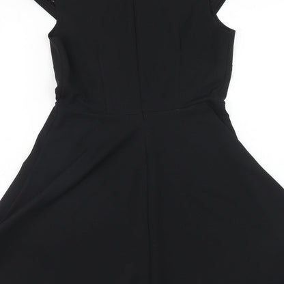 H&M Womens Black Polyester Fit & Flare Size S Round Neck Zip - Lace Detail