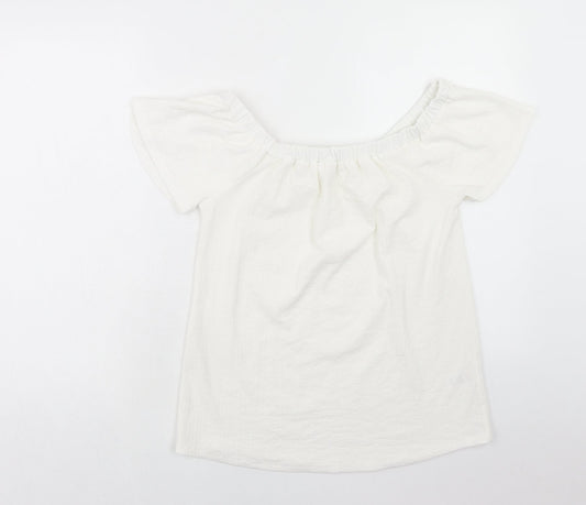 Papaya Womens White Polyester Basic T-Shirt Size 8 Square Neck