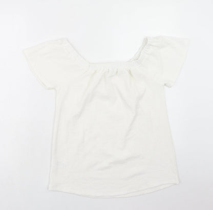 Papaya Womens White Polyester Basic T-Shirt Size 8 Square Neck