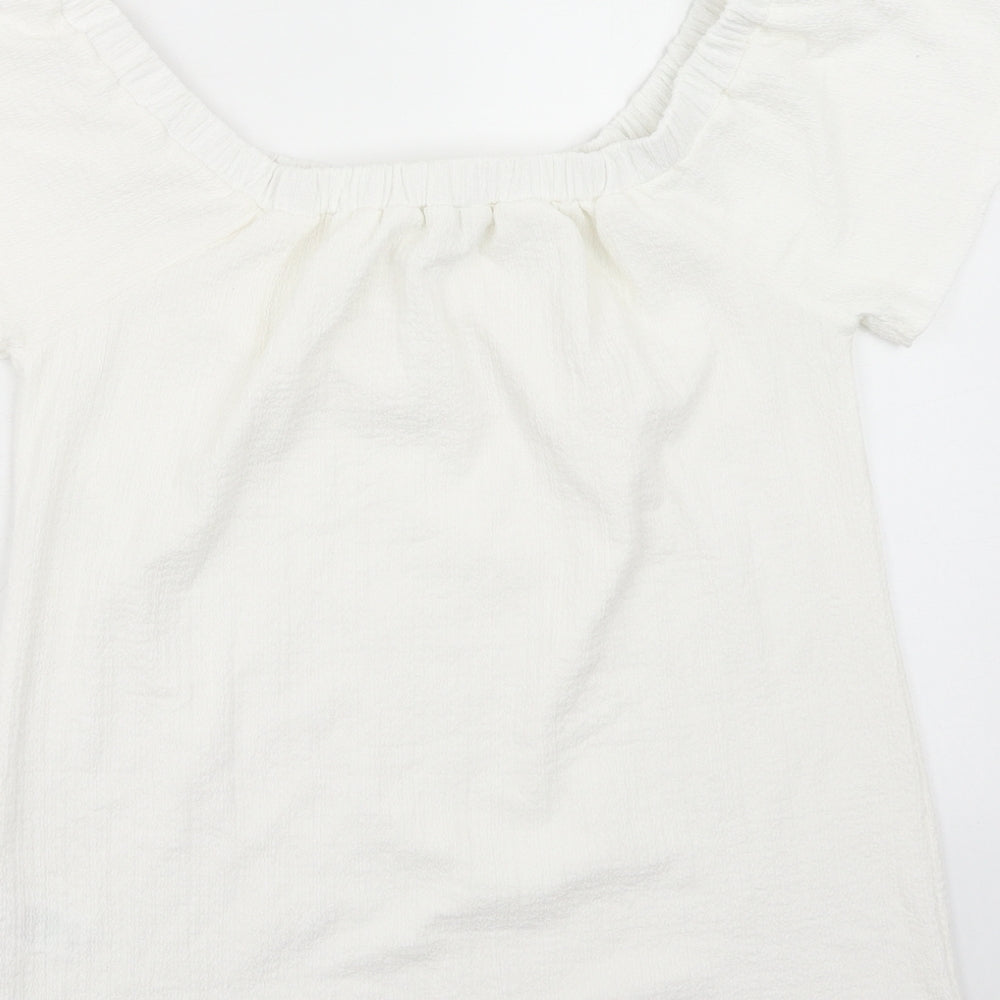 Papaya Womens White Polyester Basic T-Shirt Size 8 Square Neck