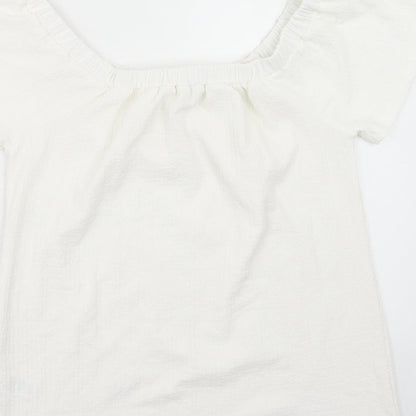 Papaya Womens White Polyester Basic T-Shirt Size 8 Square Neck