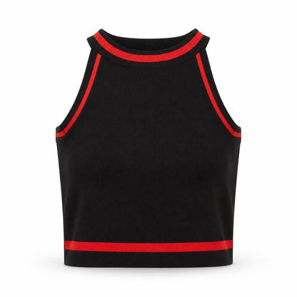 Luc-Ce Womens Black Acrylic Cropped Tank Size M Round Neck