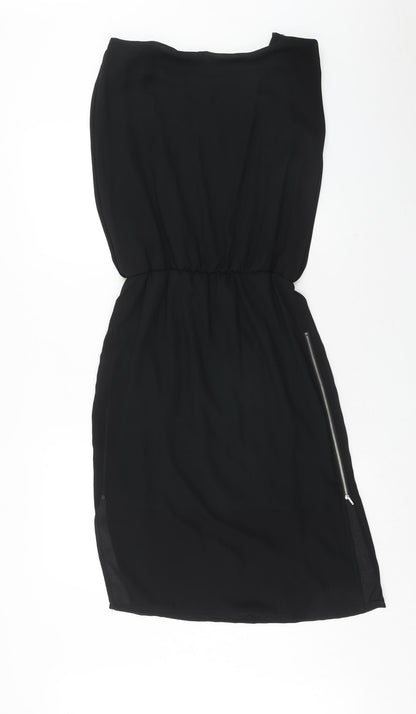 infront Womens Black Polyester A-Line Size S Boat Neck Zip