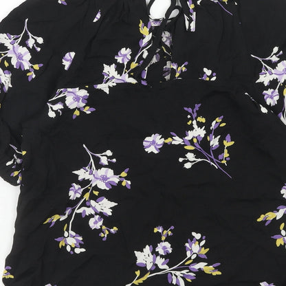 Autograph Womens Black Floral Viscose Basic Blouse Size 6 Boat Neck