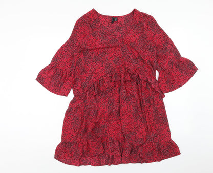 VERO MODA Womens Red Geometric Polyester A-Line Size S V-Neck Pullover