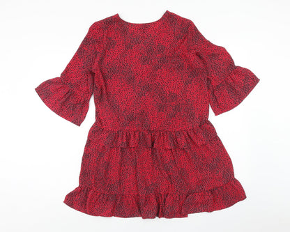 VERO MODA Womens Red Geometric Polyester A-Line Size S V-Neck Pullover