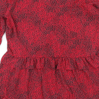 VERO MODA Womens Red Geometric Polyester A-Line Size S V-Neck Pullover
