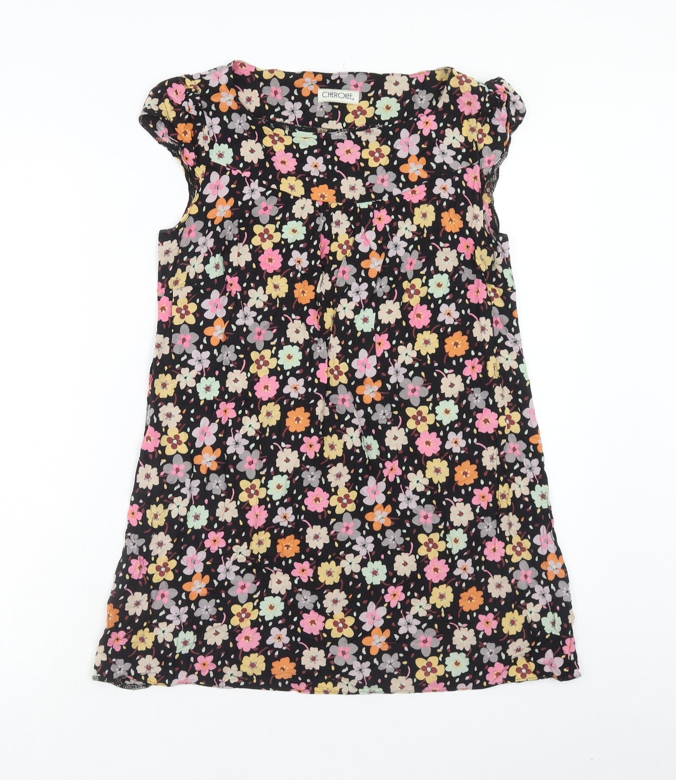 Cherokee Womens Multicoloured Floral Viscose Tunic Blouse Size 10 Boat Neck