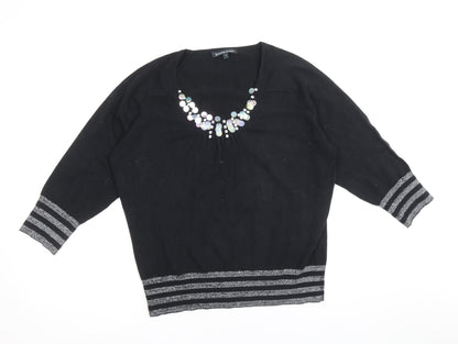 Karen Scott Womens Black Scoop Neck Acrylic Pullover Jumper Size 14