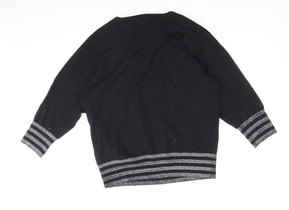 Karen Scott Womens Black Scoop Neck Acrylic Pullover Jumper Size 14