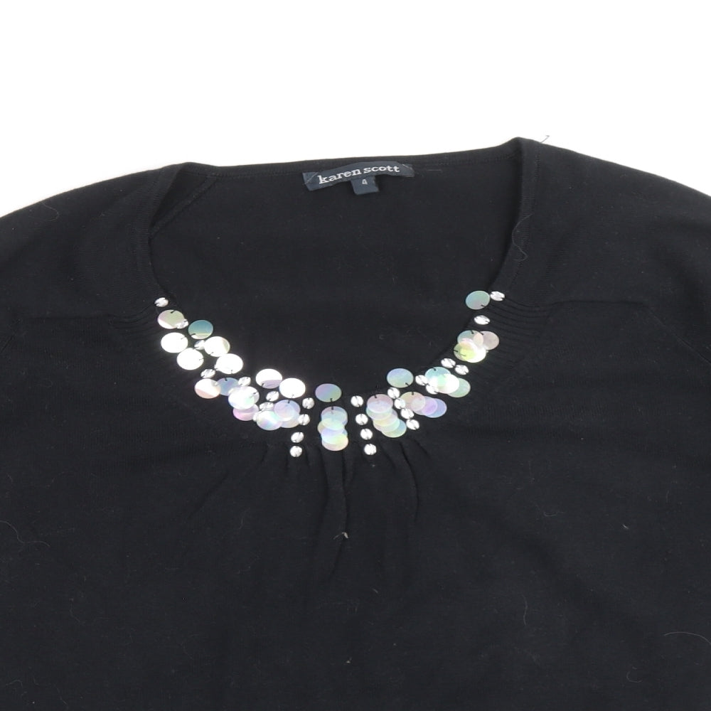 Karen Scott Womens Black Scoop Neck Acrylic Pullover Jumper Size 14