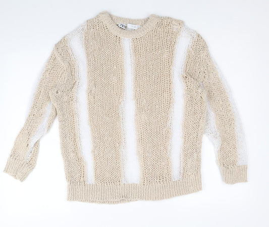 Womens UK Size S Zara Beige Pullover Jumper