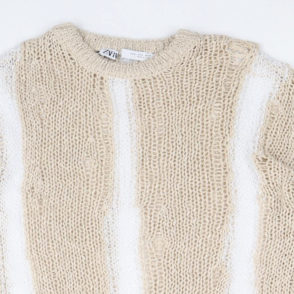 Womens UK Size S Zara Beige Pullover Jumper