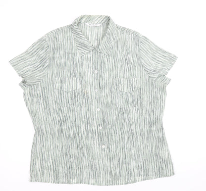 Bertex Womens Green Geometric Polyester Basic Button-Up Size 18 Collared