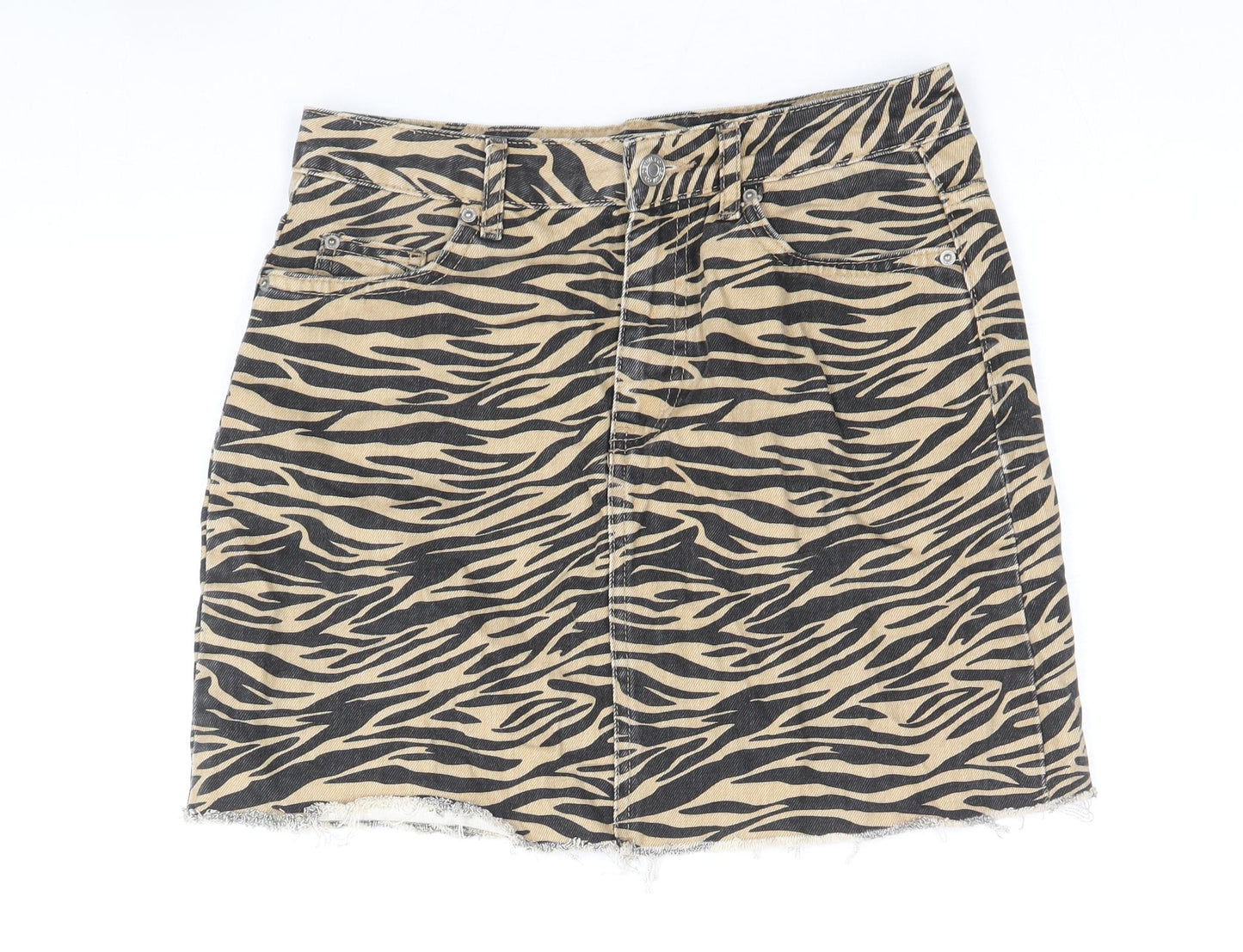 Denim & Co. Womens Black Animal Print Cotton Straight & Pencil Skirt Size 8 Zip - Tiger Pattern