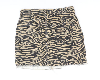 Denim & Co. Womens Black Animal Print Cotton Straight & Pencil Skirt Size 8 Zip - Tiger Pattern