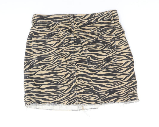 Denim & Co. Womens Black Animal Print Cotton Straight & Pencil Skirt Size 8 Zip - Tiger Pattern