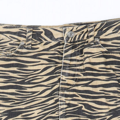 Denim & Co. Womens Black Animal Print Cotton Straight & Pencil Skirt Size 8 Zip - Tiger Pattern