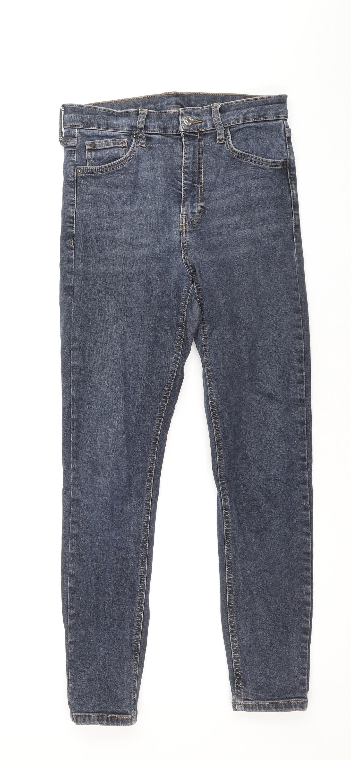 Topshop Womens Blue Cotton Skinny Jeans Size 28 in Regular Zip