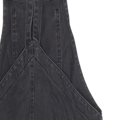 New Look Womens Black 100% Cotton Pinafore/Dungaree Dress Size 6 Square Neck Button