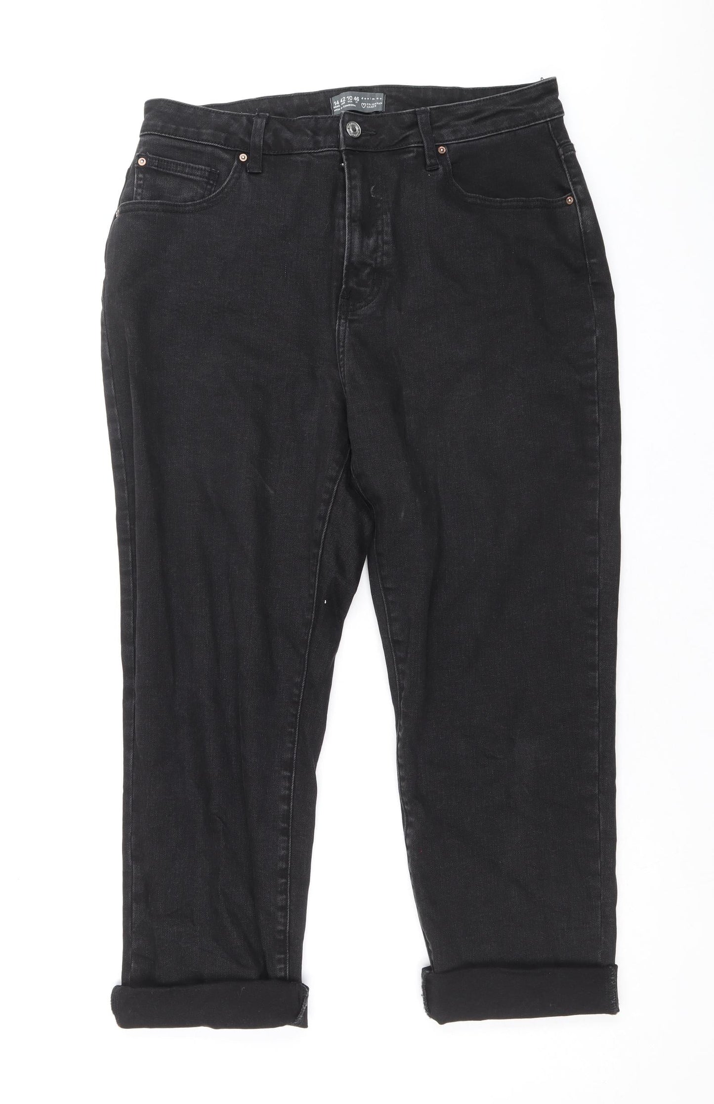 Denim & Co. Womens Black Cotton Straight Jeans Size 14 Regular Zip