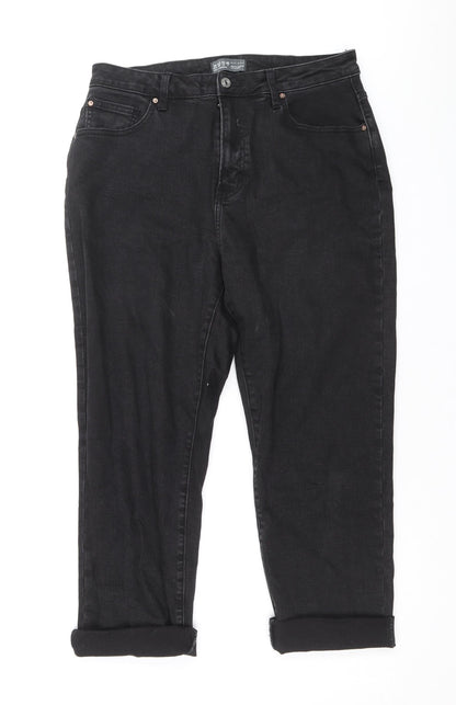 Denim & Co. Womens Black Cotton Straight Jeans Size 14 Regular Zip
