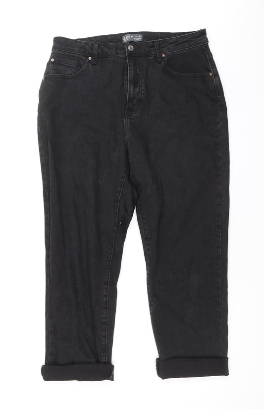 Denim & Co. Womens Black Cotton Straight Jeans Size 14 Regular Zip