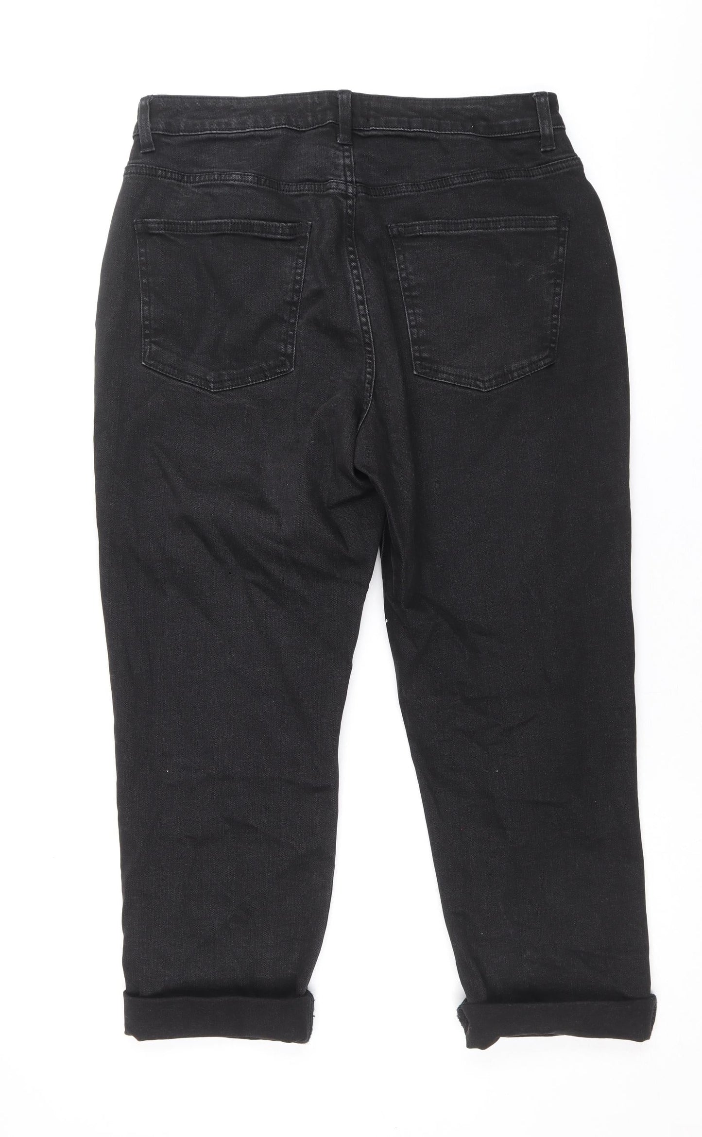 Denim & Co. Womens Black Cotton Straight Jeans Size 14 Regular Zip