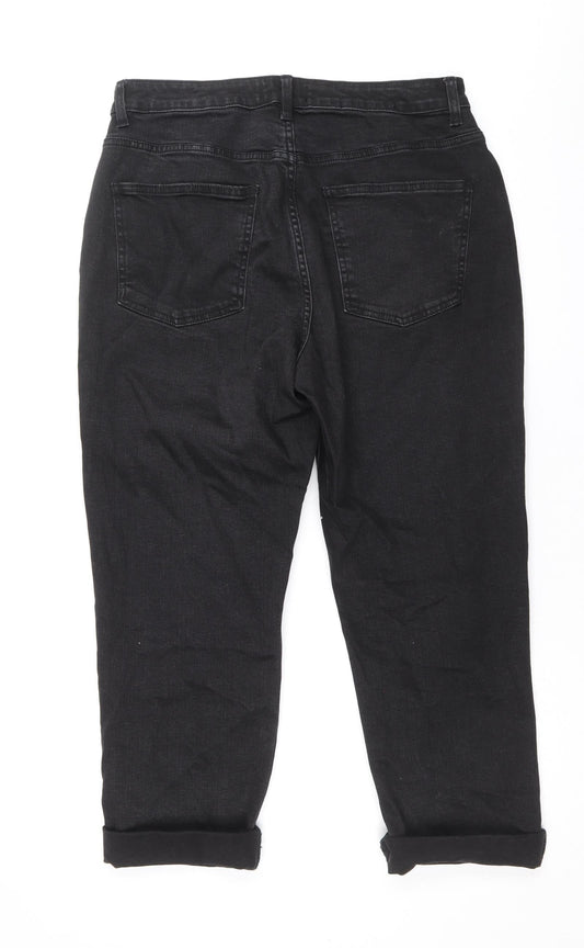 Denim & Co. Womens Black Cotton Straight Jeans Size 14 Regular Zip