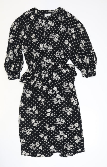 Options at Austiun Reed Womens Black Floral Viscose Pencil Dress Size 12 Round Neck Button - Peplum