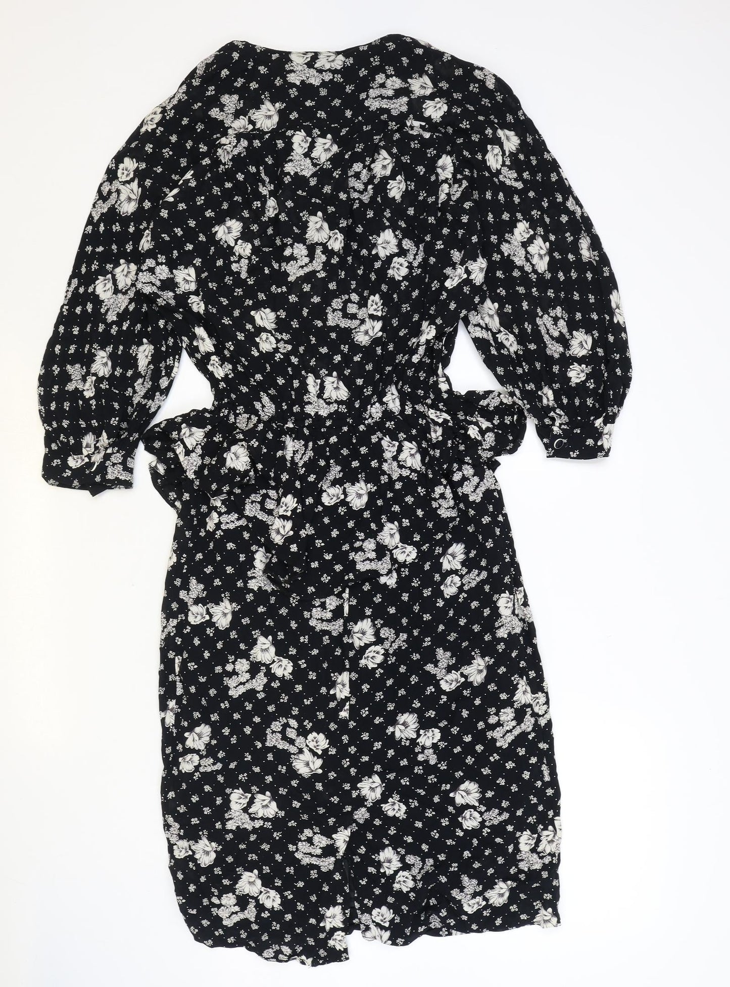 Options at Austiun Reed Womens Black Floral Viscose Pencil Dress Size 12 Round Neck Button - Peplum