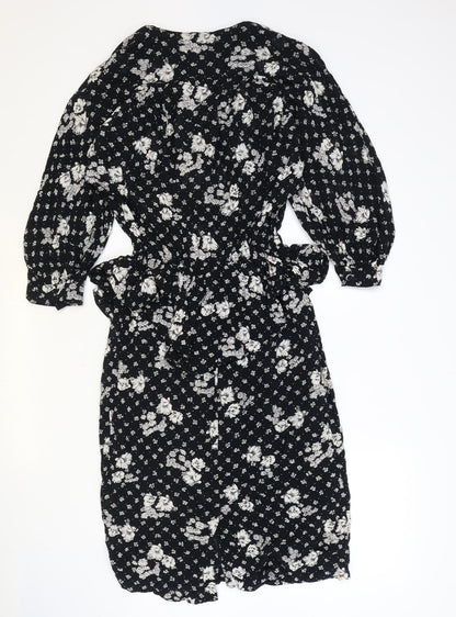 Options at Austiun Reed Womens Black Floral Viscose Pencil Dress Size 12 Round Neck Button - Peplum