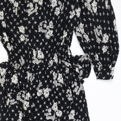 Options at Austiun Reed Womens Black Floral Viscose Pencil Dress Size 12 Round Neck Button - Peplum