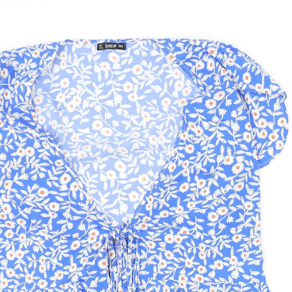 SheIn Womens Multicoloured Floral Polyester Basic Blouse Size M V-Neck