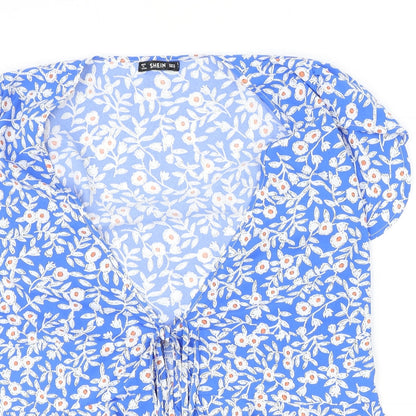 SheIn Womens Multicoloured Floral Polyester Basic Blouse Size M V-Neck