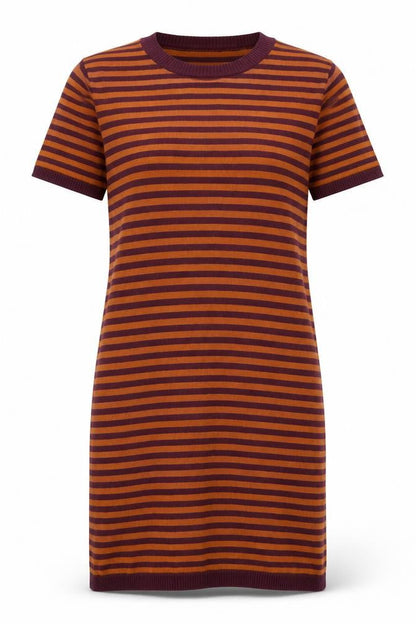 First and I Womens Red Striped Viscose Jumper Dress Size L Round Neck Pullover