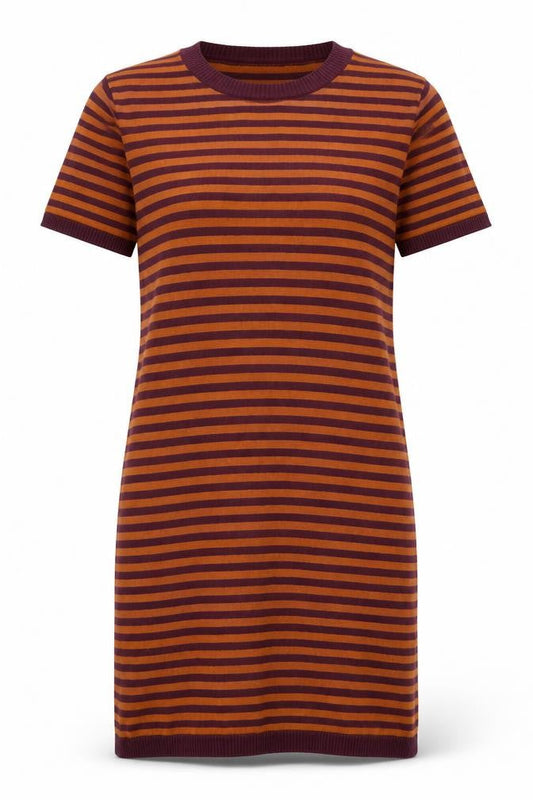 First and I Womens Red Striped Viscose Jumper Dress Size L Round Neck Pullover
