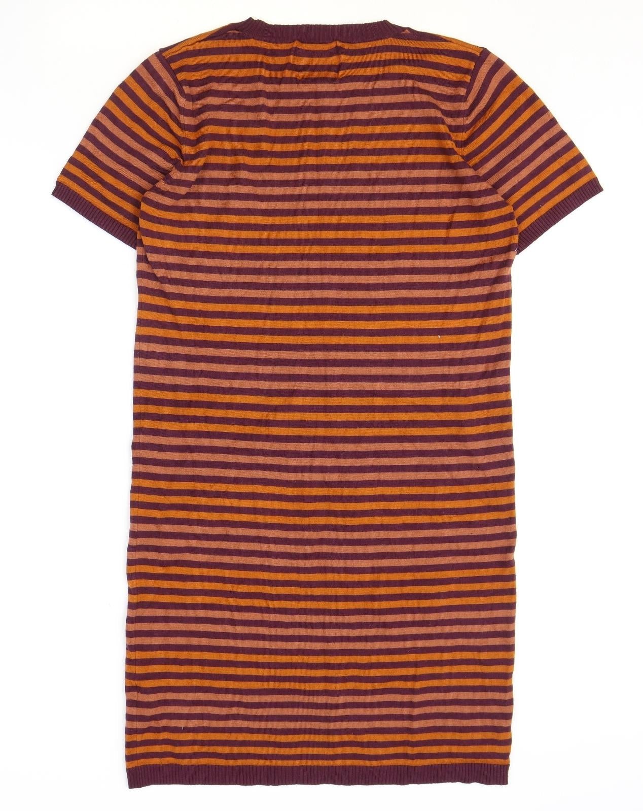 First and I Womens Red Striped Viscose Jumper Dress Size L Round Neck Pullover