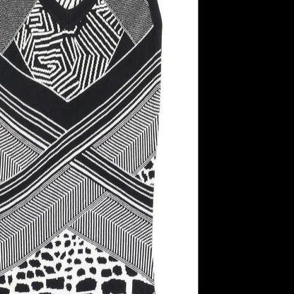 Marks and Spencer Womens Black Geometric Acrylic A-Line Size 8 V-Neck Pullover