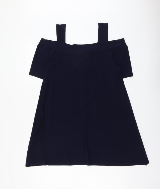 Nina Leonard Womens Blue Polyester Trapeze & Swing Size L Off the Shoulder Pullover