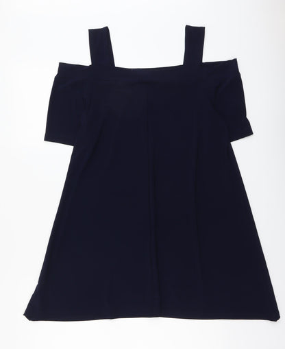 Nina Leonard Womens Blue Polyester Trapeze & Swing Size L Off the Shoulder Pullover