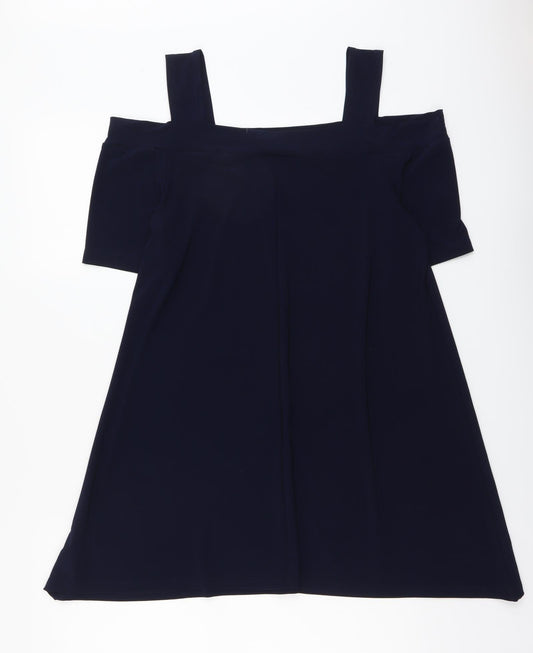 Nina Leonard Womens Blue Polyester Trapeze & Swing Size L Off the Shoulder Pullover