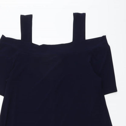 Nina Leonard Womens Blue Polyester Trapeze & Swing Size L Off the Shoulder Pullover