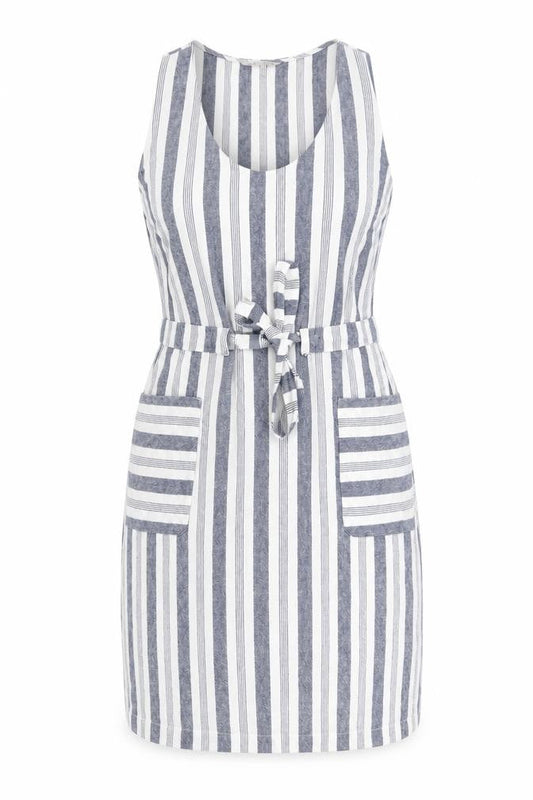 Nutmeg Womens Blue Striped Linen Pencil Dress Size 8 V-Neck Pullover