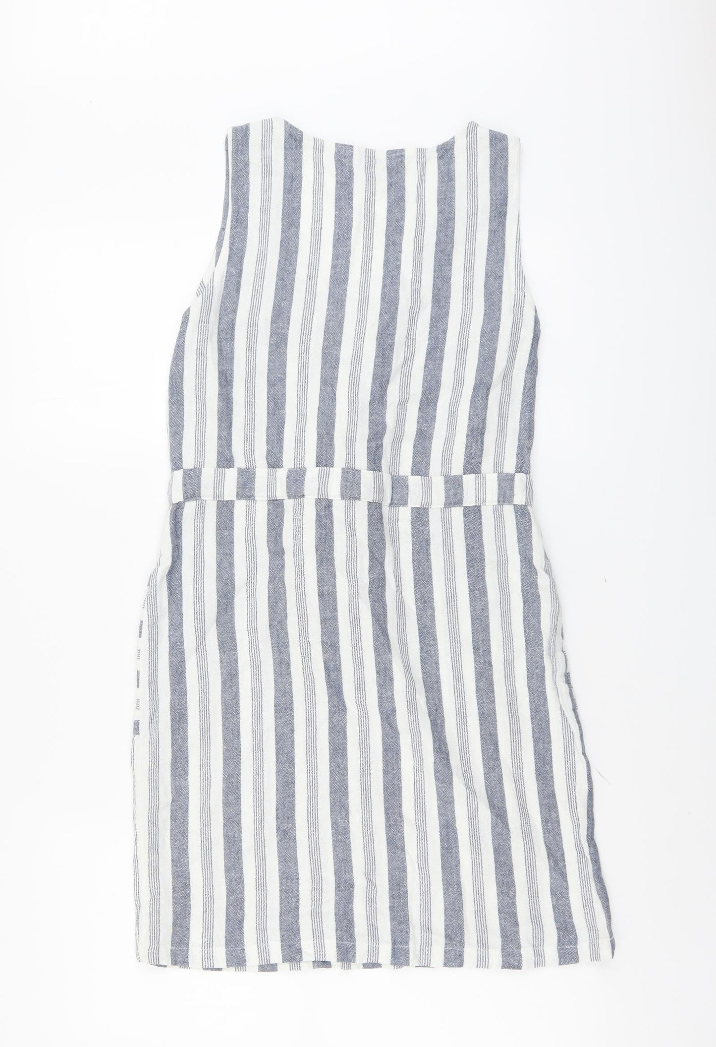 Nutmeg Womens Blue Striped Linen Pencil Dress Size 8 V-Neck Pullover