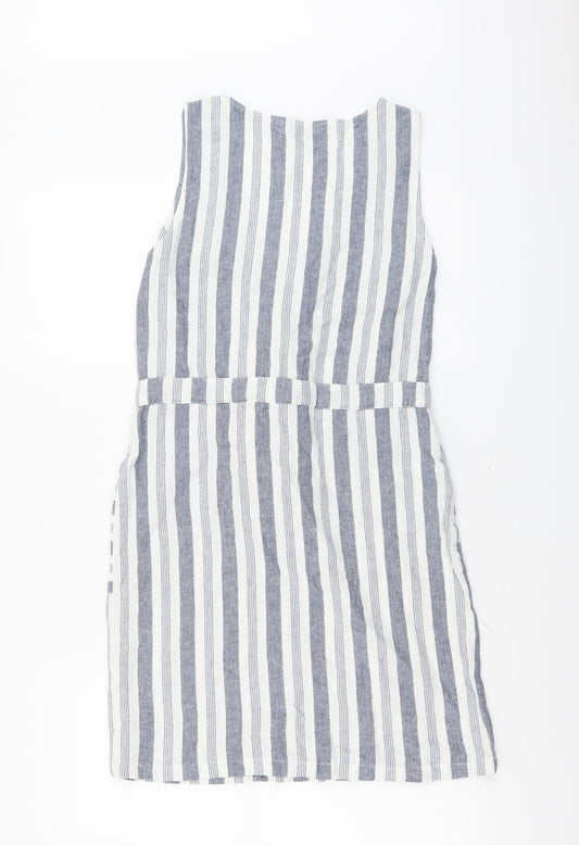 Nutmeg Womens Blue Striped Linen Pencil Dress Size 8 V-Neck Pullover